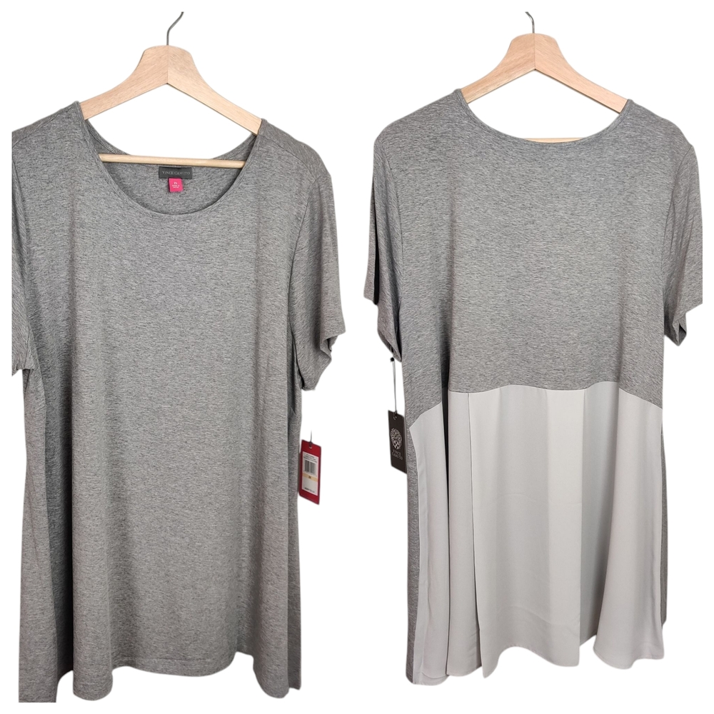 Vince Camuto Tunic Top 2X Gray Short Sleeve Swing Knit Blouse Plus Size NWT